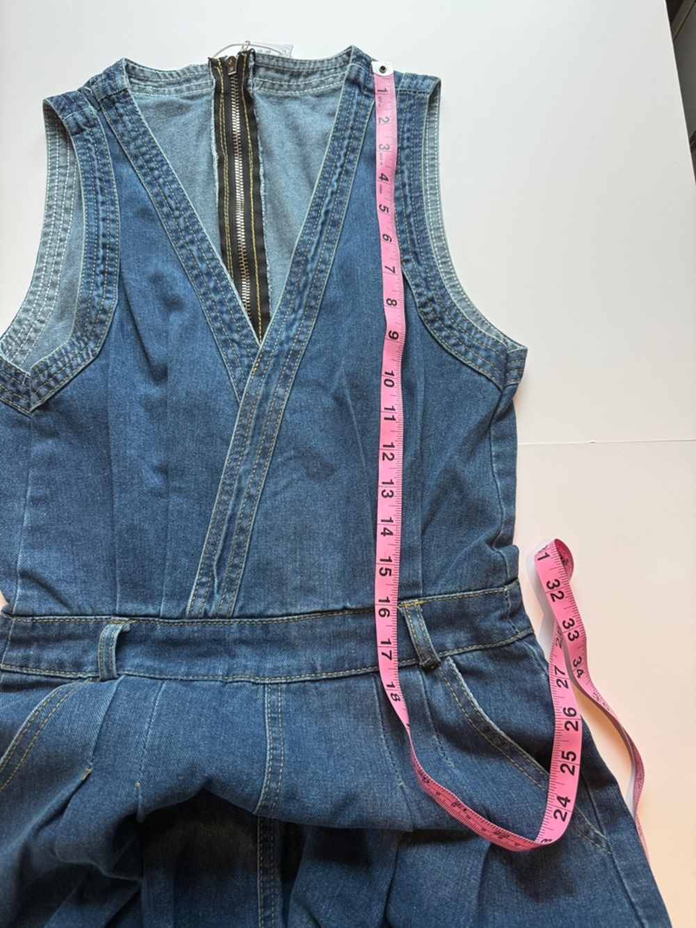 Sleeveless Wide-Leg Denim Overalls in Blue - Picture 8 of 9
